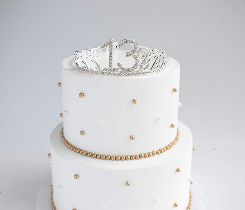 Mayin 13th Birthday Silver Tiara and Black Sash Glitter Satin Sash and Crystal Rhinestone Tiara Crown for Happy 13th Birthday Party Supplies Favors Decorations 13th Birthday Party Accessories - Image 3